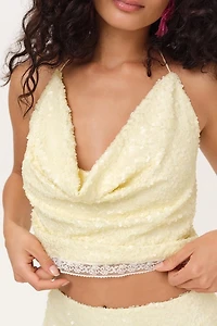 For Love & Lemons Lela Cowl Neck Halter Sequin Top