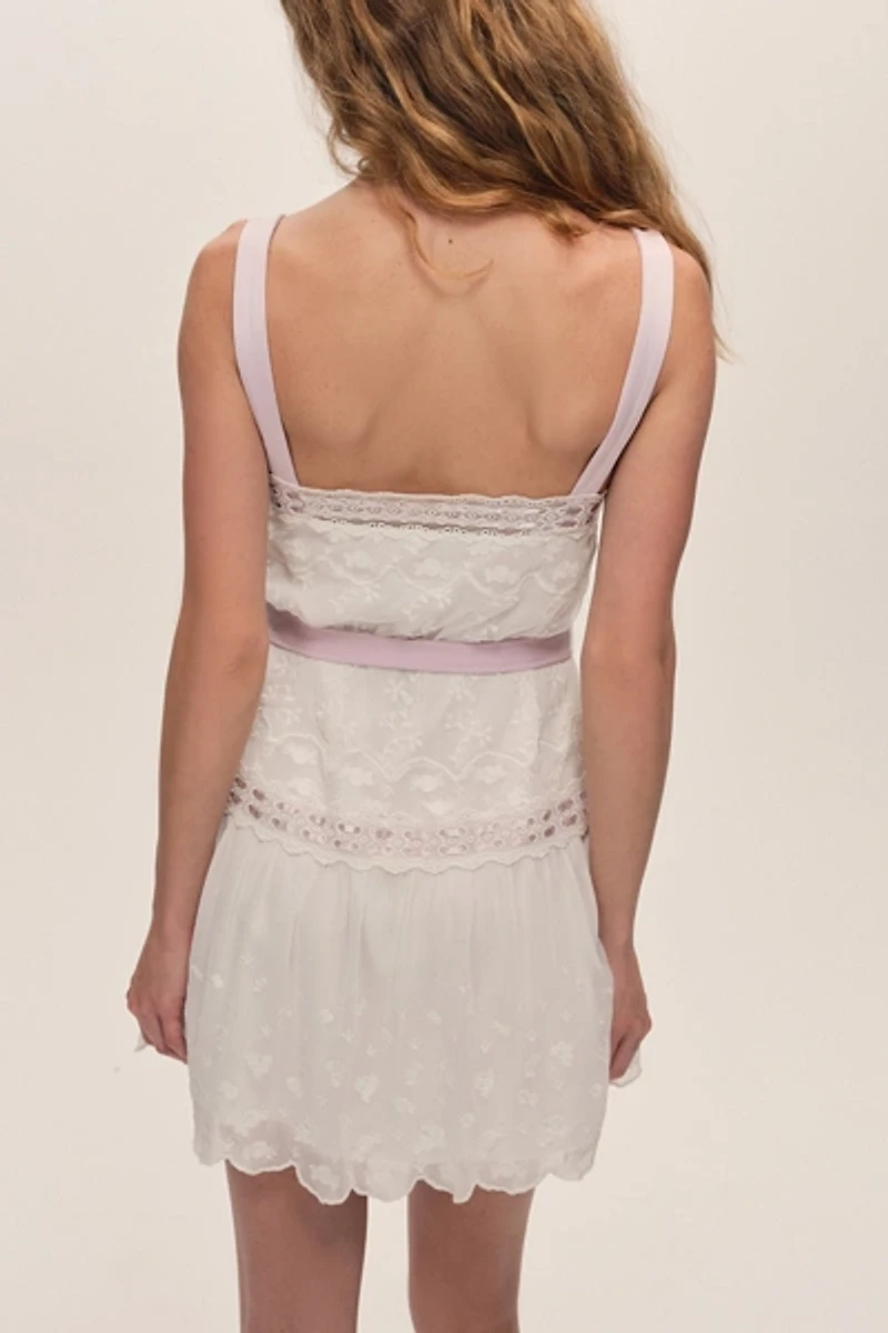 For Love & Lemons Noah Embroidered Lace Trim Mini Dress