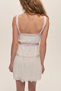 For Love & Lemons Noah Embroidered Lace Trim Mini Dress