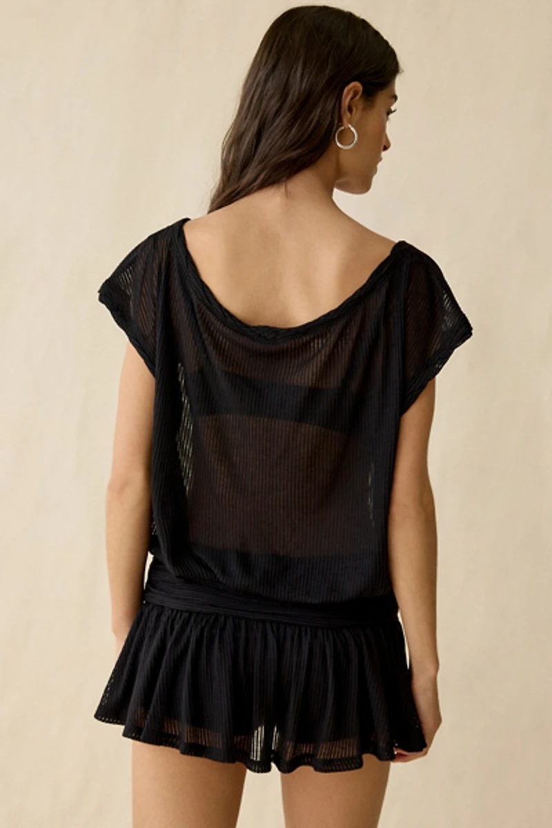 Out From Under Aruba Sheer Mesh Off-Shoulder Romper