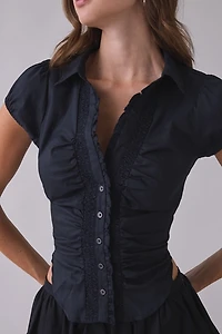 UO Bryn Ruffle Puff Sleeve Button-Down Shirt