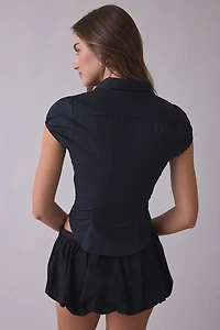 UO Bryn Ruffle Puff Sleeve Button-Down Shirt