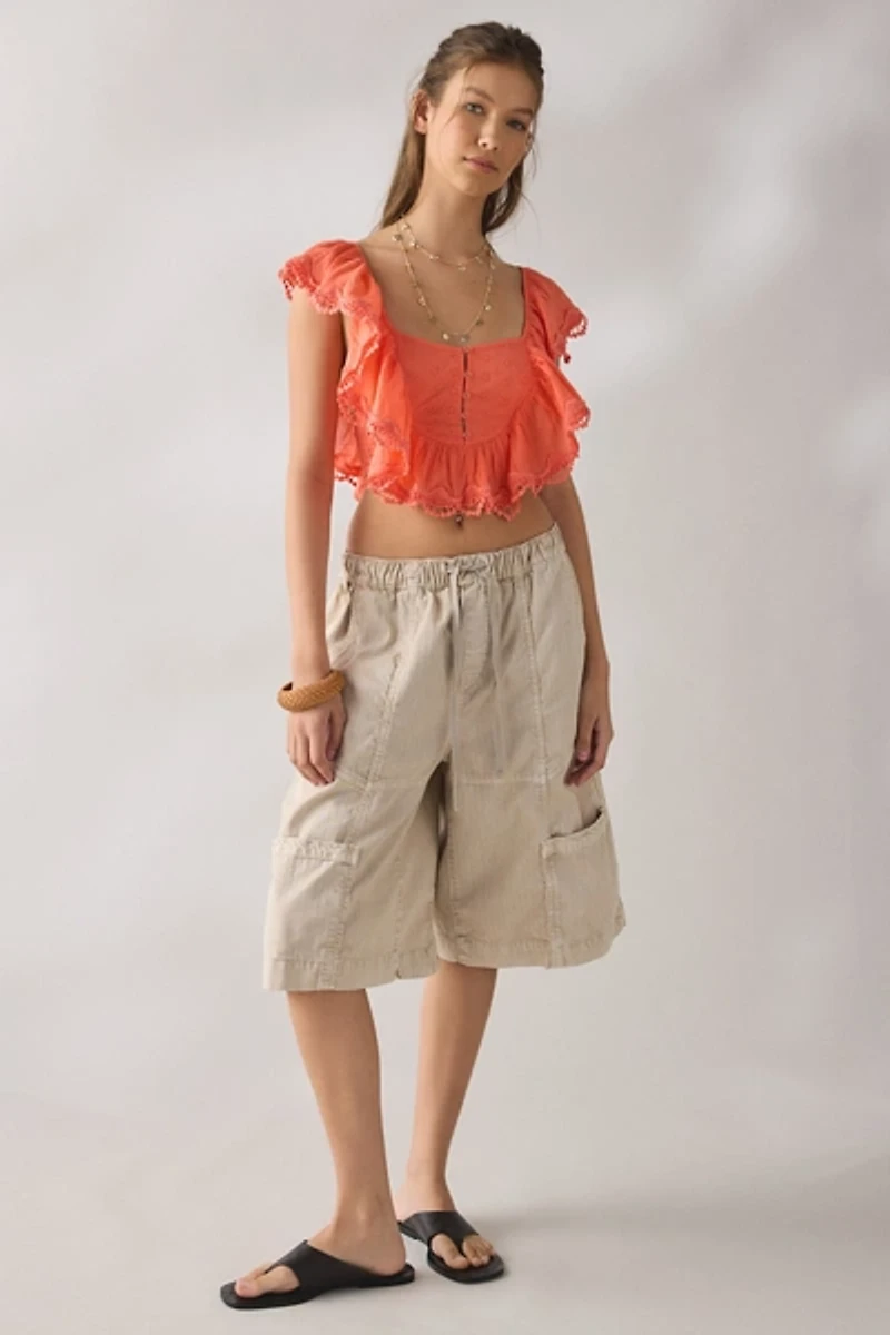 Kimchi Blue Mariposa Tie-Back Ruffle Cropped Blouse