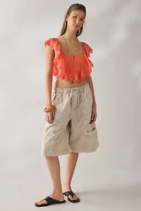 Kimchi Blue Mariposa Tie-Back Ruffle Cropped Blouse