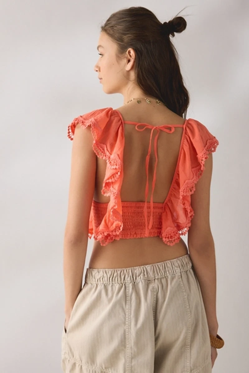Kimchi Blue Mariposa Tie-Back Ruffle Cropped Blouse