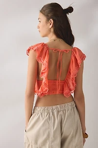 Kimchi Blue Mariposa Tie-Back Ruffle Cropped Blouse