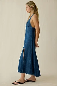 BDG Real Talk Seamed Denim Halter Neck Midi Dress