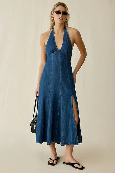 BDG Real Talk Seamed Denim Halter Neck Midi Dress