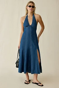 BDG Real Talk Seamed Denim Halter Neck Midi Dress