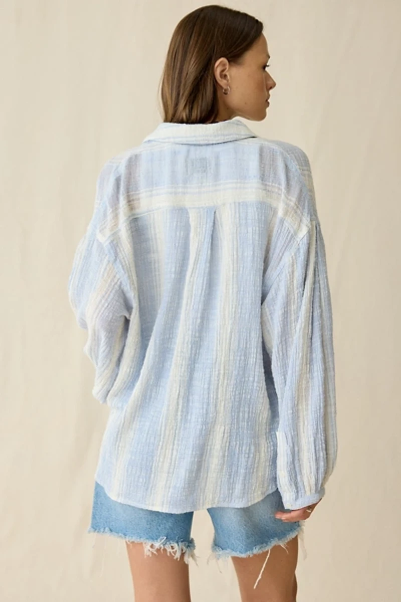 BDG All You Need Semi-Sheer Gauze Oversized Popover Shirt