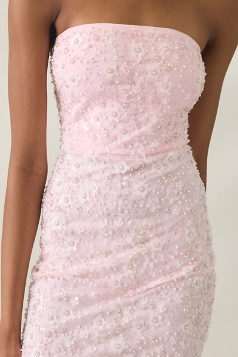 Elevator Disco Happy Beaded Strapless Mini Dress