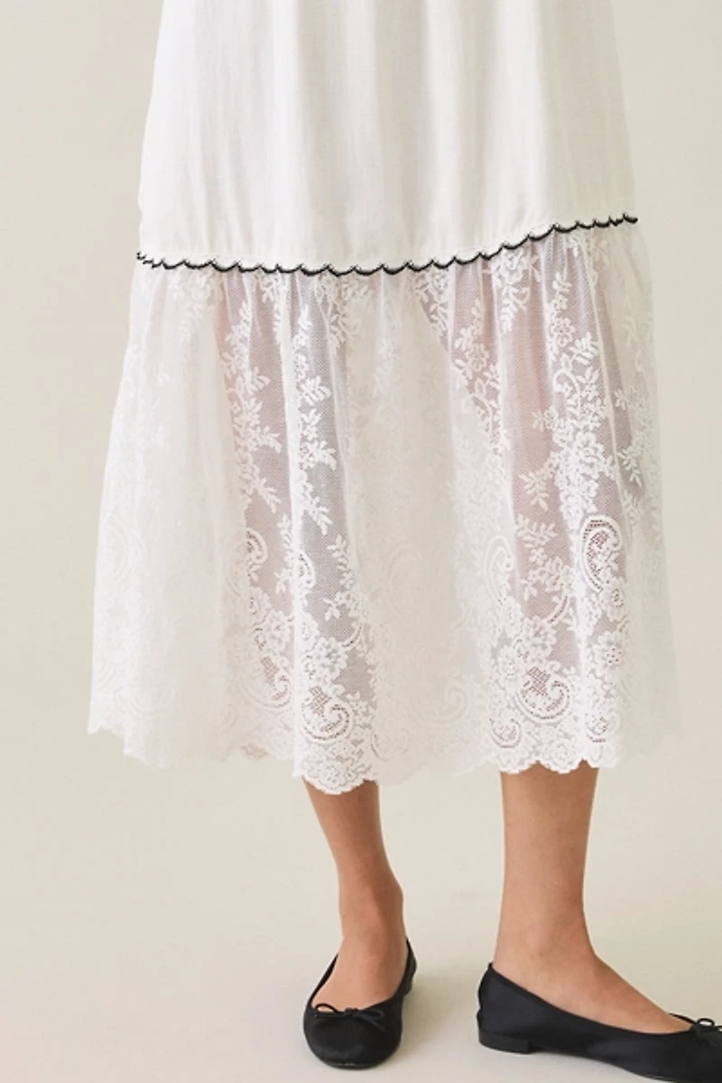 Elevator Disco Grace Lace Trim Babydoll Maxi Dress