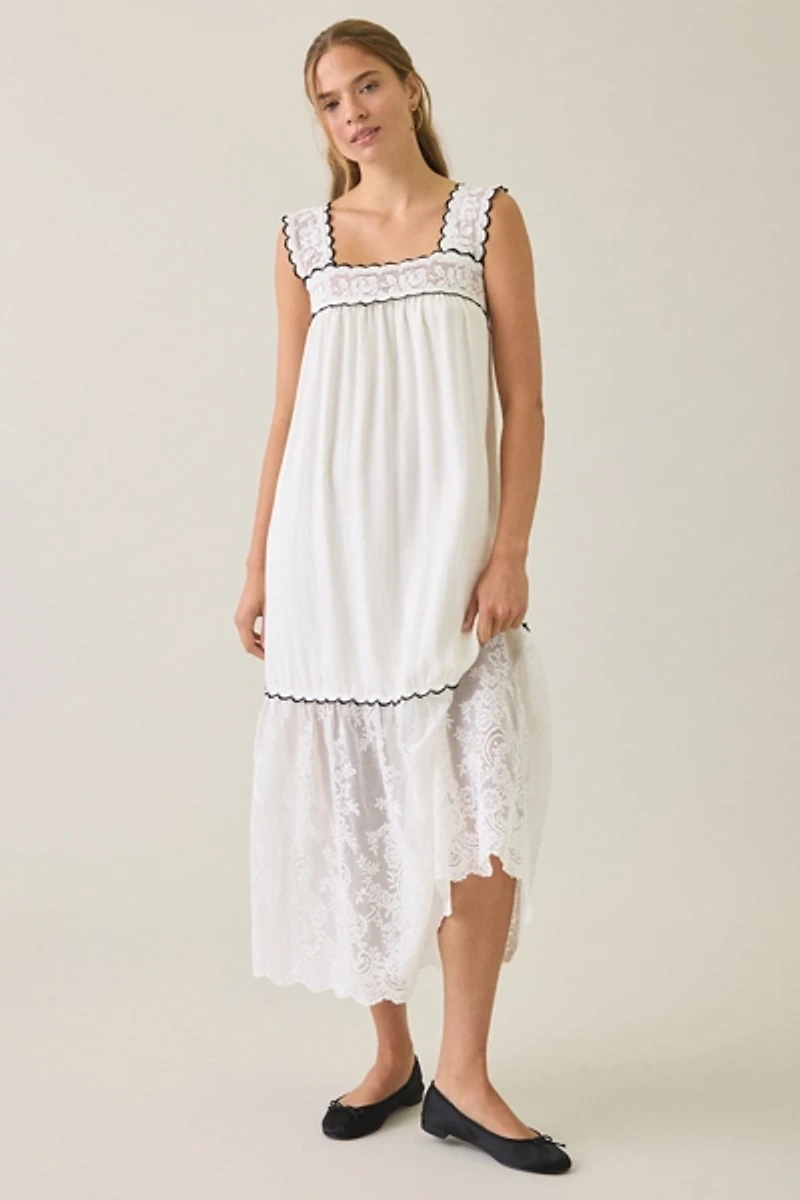 Elevator Disco Grace Lace Trim Babydoll Maxi Dress