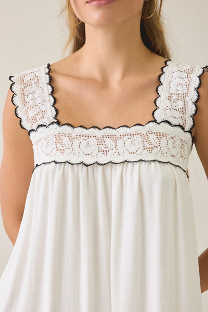 Elevator Disco Grace Lace Trim Babydoll Maxi Dress