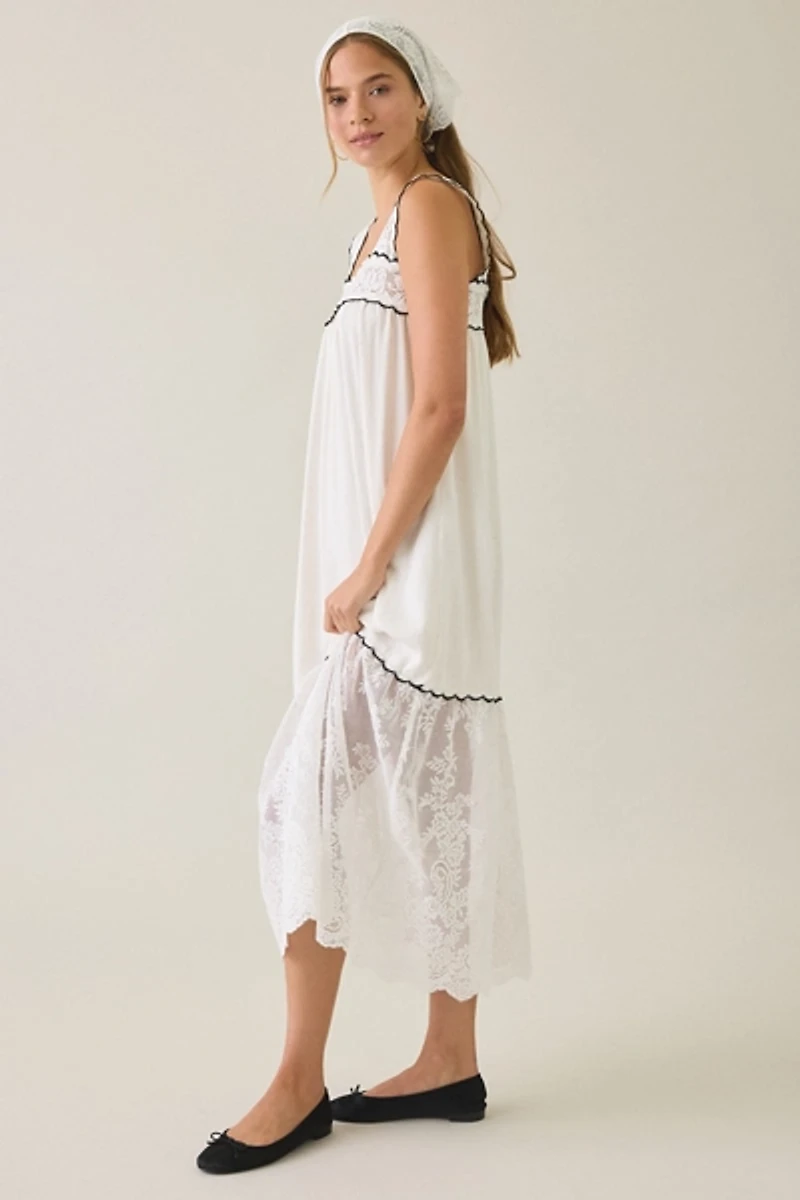 Elevator Disco Grace Lace Trim Babydoll Maxi Dress