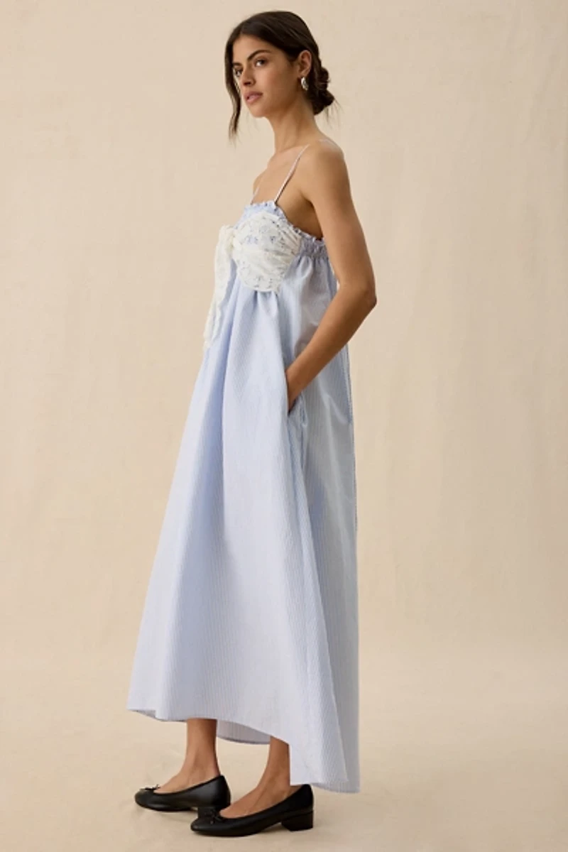 Elevator Disco Momentum Tie-Front Smocked Trapeze Maxi Dress