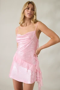 Elevator Disco Tinker Asymmetric Ruffle Sequin Mini Dress