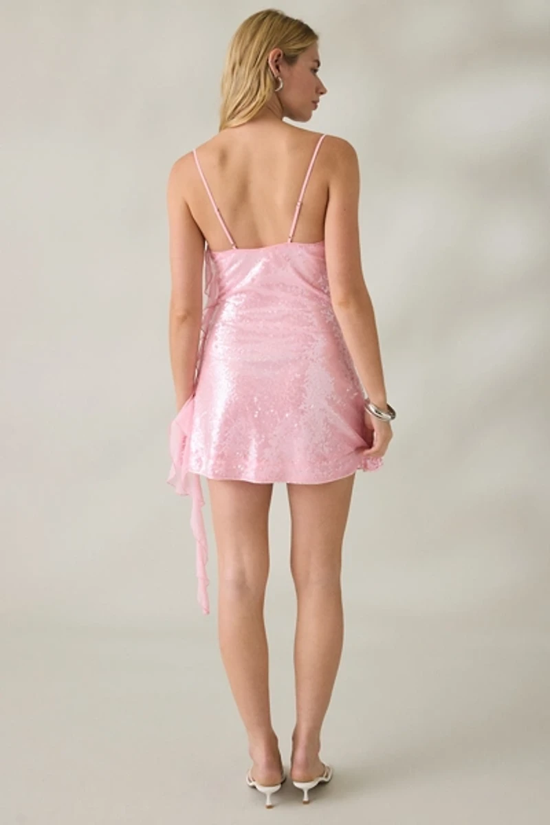 Elevator Disco Tinker Asymmetric Ruffle Sequin Mini Dress