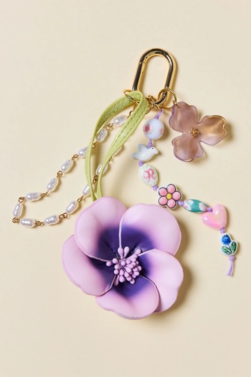 Faux Leather Magnolia Flower Keychain