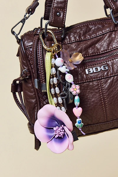 Faux Leather Magnolia Flower Keychain