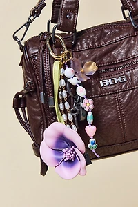 Faux Leather Magnolia Flower Keychain