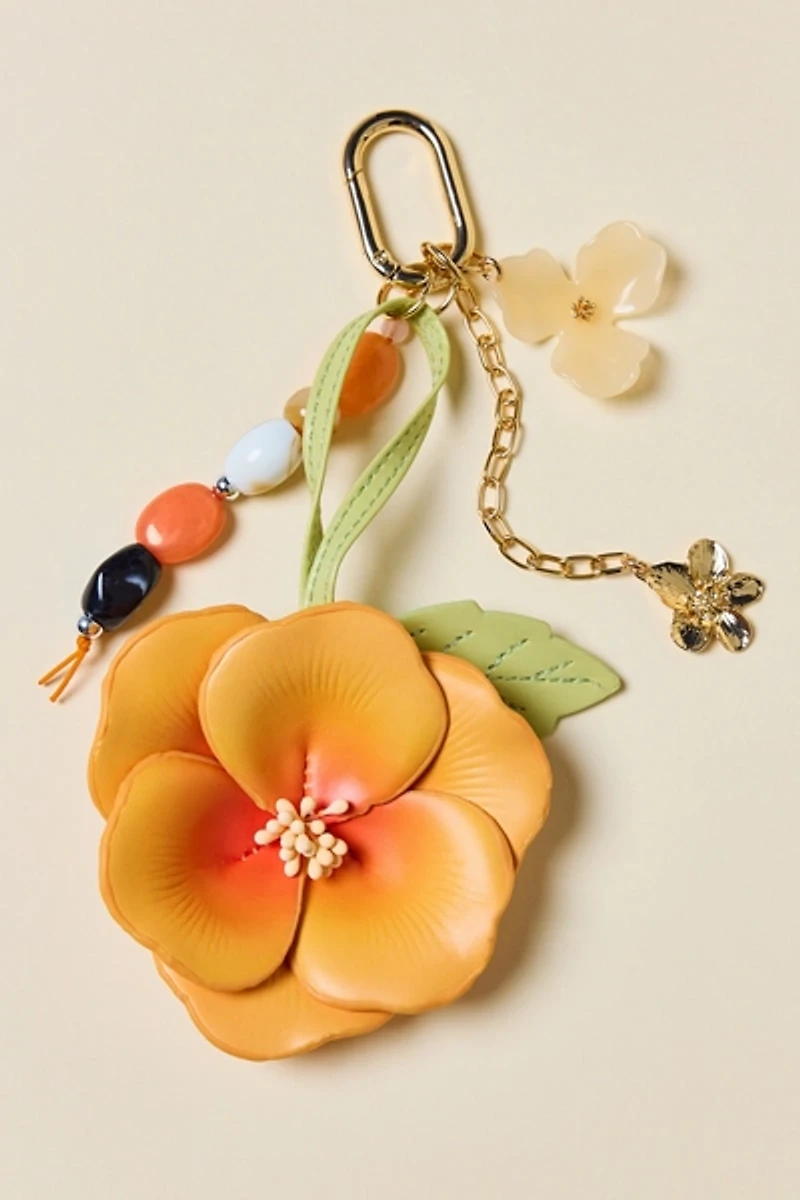 Faux Leather Magnolia Flower Keychain