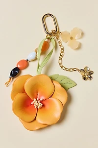 Faux Leather Magnolia Flower Keychain