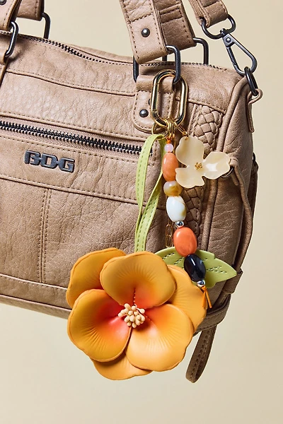 Faux Leather Magnolia Flower Keychain