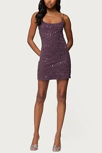 Edikted Stefanie Rhinestone Backless Mini Dress