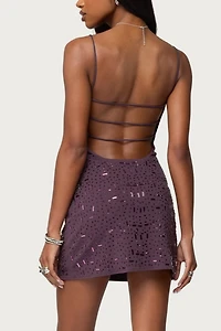 Edikted Stefanie Rhinestone Backless Mini Dress