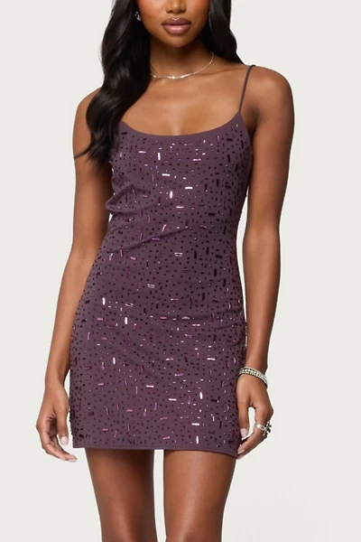 Edikted Stefanie Rhinestone Backless Mini Dress