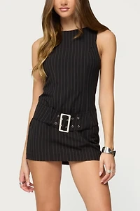 Edikted Sharone Belted Pinstripe Romper
