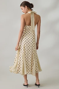 Elevator Disco One Of A Kind Polka Dot Halter Midi Dress