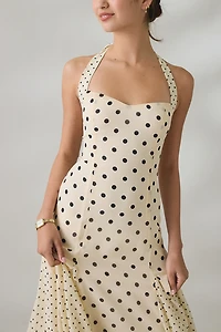 Elevator Disco One Of A Kind Polka Dot Halter Midi Dress