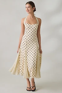 Elevator Disco One Of A Kind Polka Dot Halter Midi Dress
