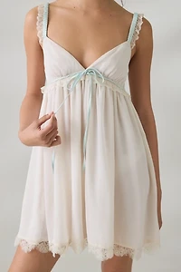 Elevator Disco Romantic Crush Ribbon + Lace Trim Babydoll Mini Dress