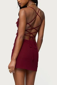 Edikted Faux Crystal Backless Mesh Mini Dress