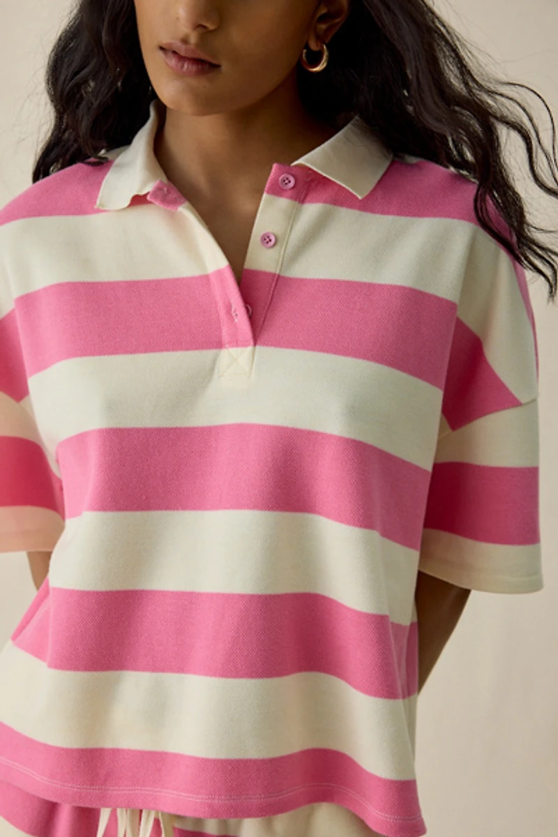 Elevator Disco Sunday Vibes Oversized Short Sleeve Polo Top