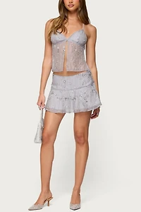 Edikted Kylie Beaded Flared Mini Skirt