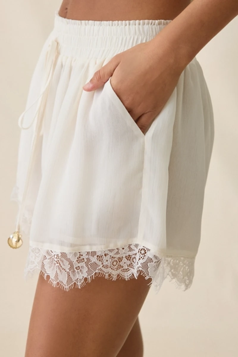 Elevator Disco Paris Lace Trim Mini Shorts