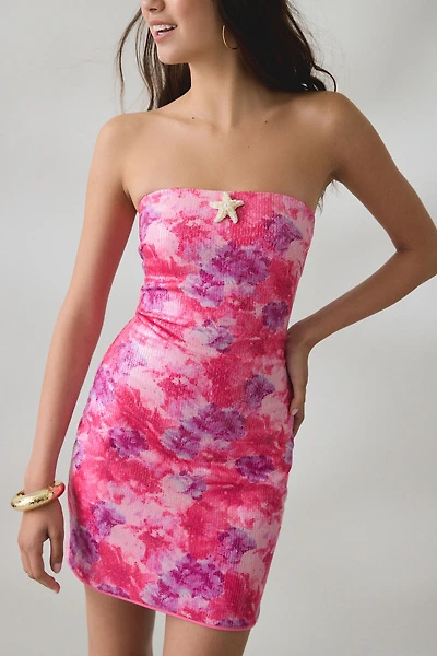 Elevator Disco Blooming Sequin Strapless Mini Dress