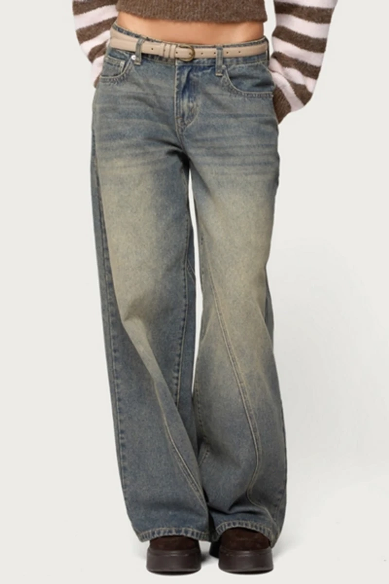 Edikted Vintage Washed Low Rise Baggy Jeans