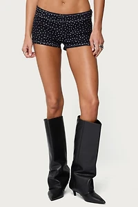 Edikted Moirah Rhinestone Denim Micro Shorts
