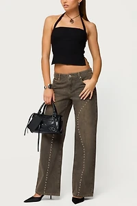 Edikted Charliza Stud Low Rise Baggy Jeans