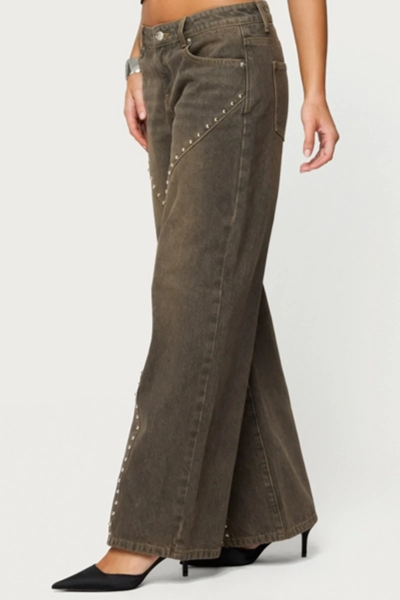 Edikted Charliza Stud Low Rise Baggy Jeans