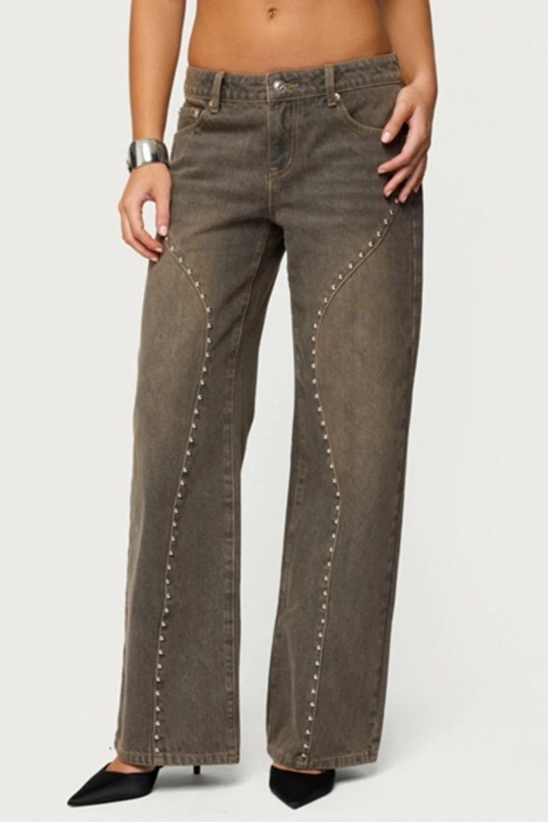 Edikted Charliza Stud Low Rise Baggy Jeans