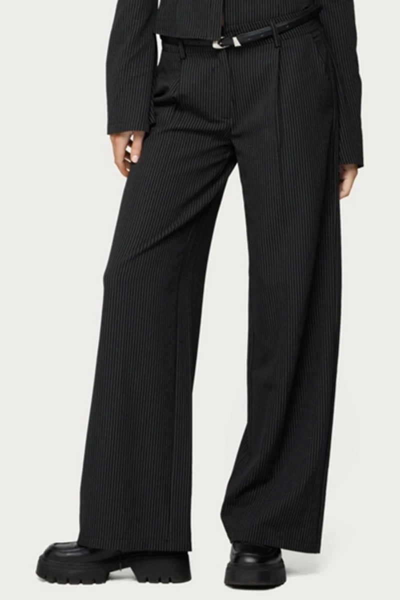 Edikted Pinstripe Tailored Straight Leg Pants