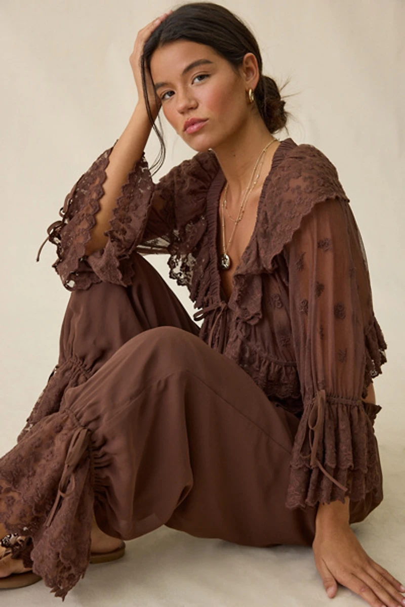 Elevator Disco Eleanor Ruffle Lace Trim Balloon Pants