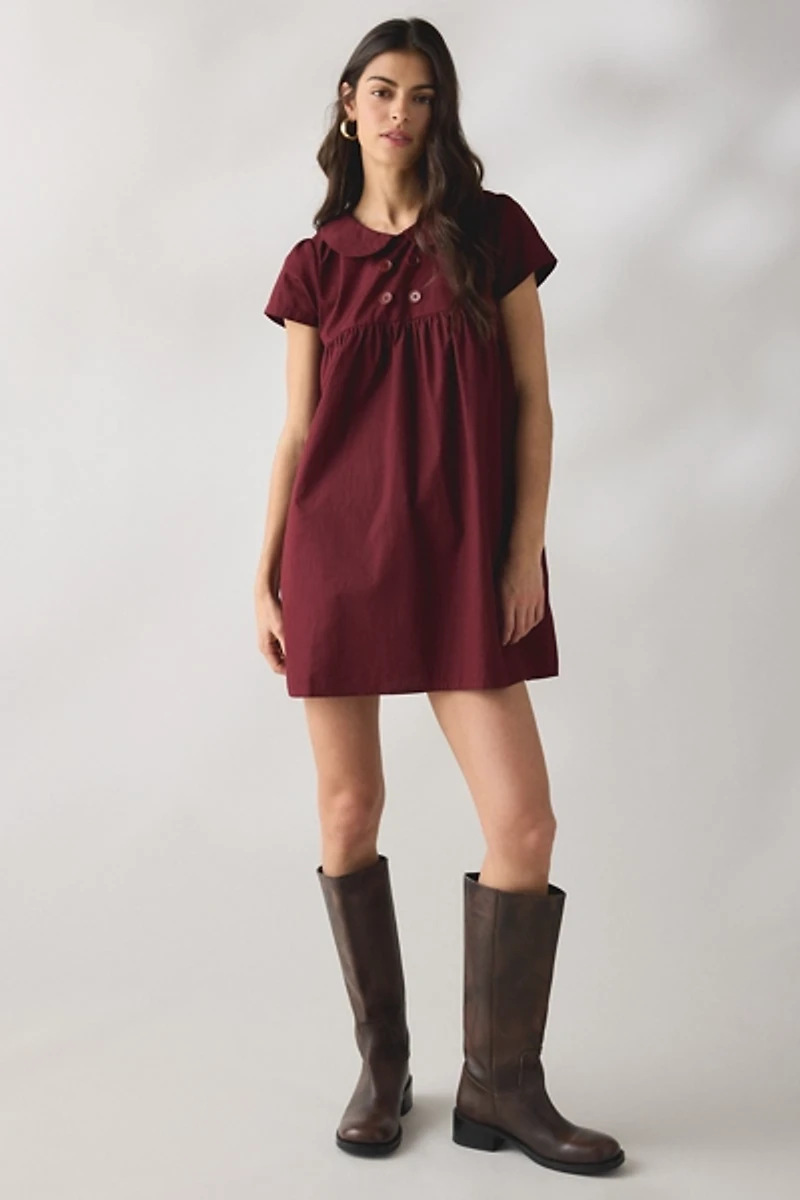 Motel Imiraty Rounded Collar Short Sleeve Babydoll Mini Dress