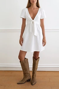 Motel Lyris Tie-Front Short Sleeve Mini Dress